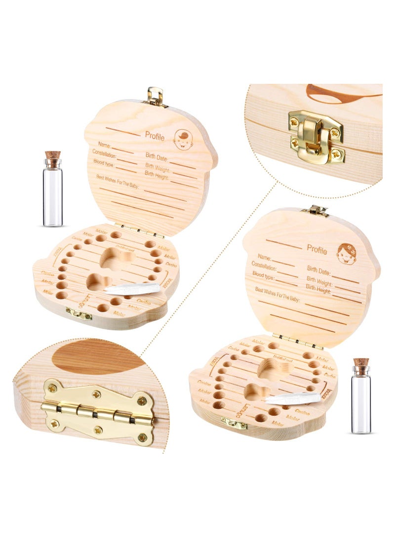 2 Wooden Baby Tooth Box, Cute Children Tooth Storage Container Kids Keepsake Organizer Gift Tooth Saver Box with Tweezers and Lanugo Bottle to Keep The Childhood Memory (Girl and Boy) - Image 2
