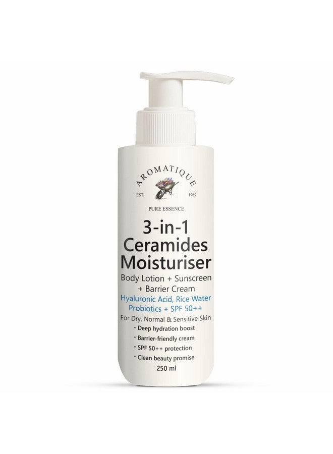 AROMATIQUE مرطب أروماتيك 3 في 1 بالسيراميد | لوشن للجسم + واقي شمس + كريم حاجز مع حمض الهيالورونيك، ماء الأرز، بروبيوتيك و SPF 50++ | للبشرة الجافة، العادية والحساسة | 250 مل - Image 1