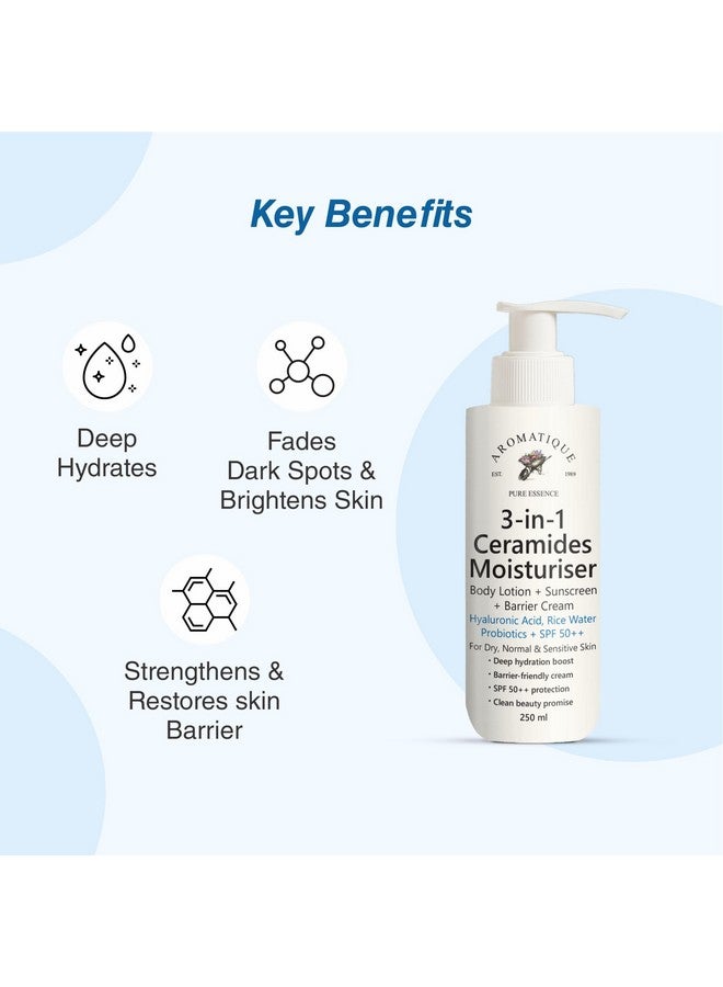 AROMATIQUE مرطب أروماتيك 3 في 1 بالسيراميد | لوشن للجسم + واقي شمس + كريم حاجز مع حمض الهيالورونيك، ماء الأرز، بروبيوتيك و SPF 50++ | للبشرة الجافة، العادية والحساسة | 250 مل - Image 3