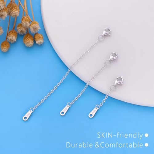 VANBARIS Sterling Silver Necklace Extenders for Women Silver Chain Extension Bracelet Extender Sterling Silver Chain Extenders for Necklaces 3 Piece Set（1, 2, 3 inch） - Image 5