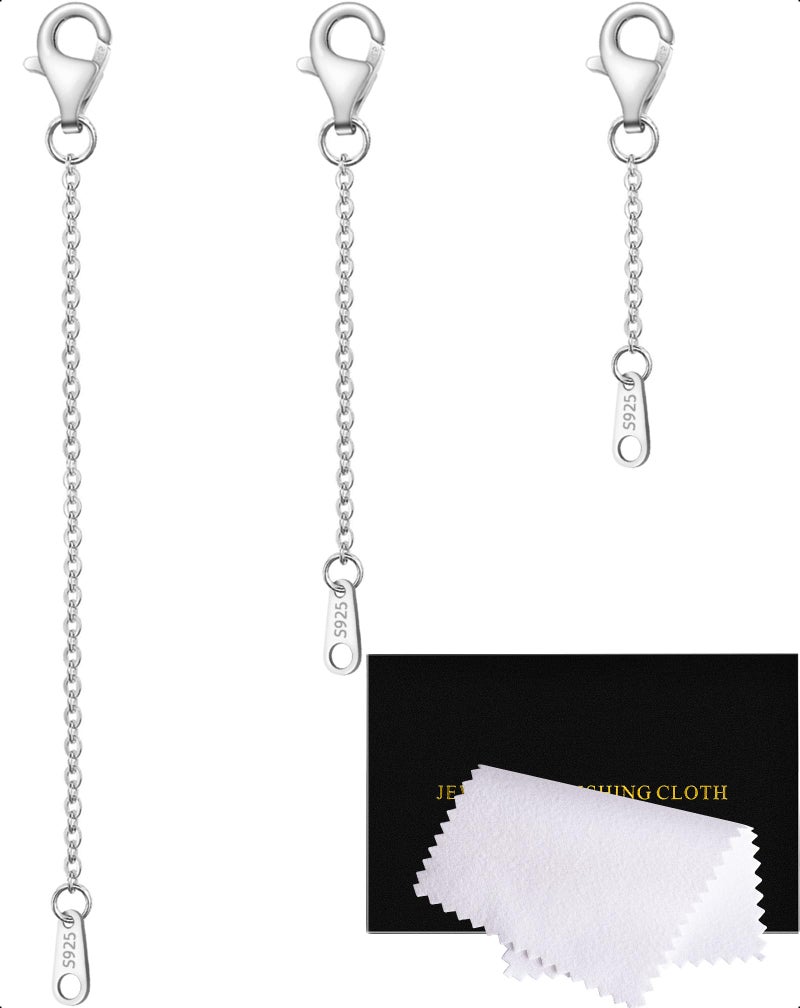 VANBARIS Sterling Silver Necklace Extenders for Women Silver Chain Extension Bracelet Extender Sterling Silver Chain Extenders for Necklaces 3 Piece Set（1, 2, 3 inch） - Image 1