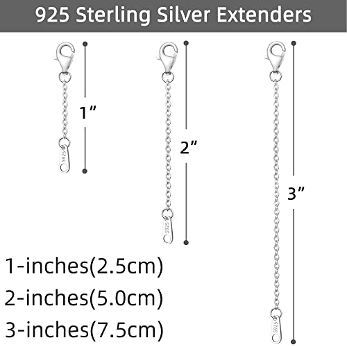 VANBARIS Sterling Silver Necklace Extenders for Women Silver Chain Extension Bracelet Extender Sterling Silver Chain Extenders for Necklaces 3 Piece Set（1, 2, 3 inch） - Image 3