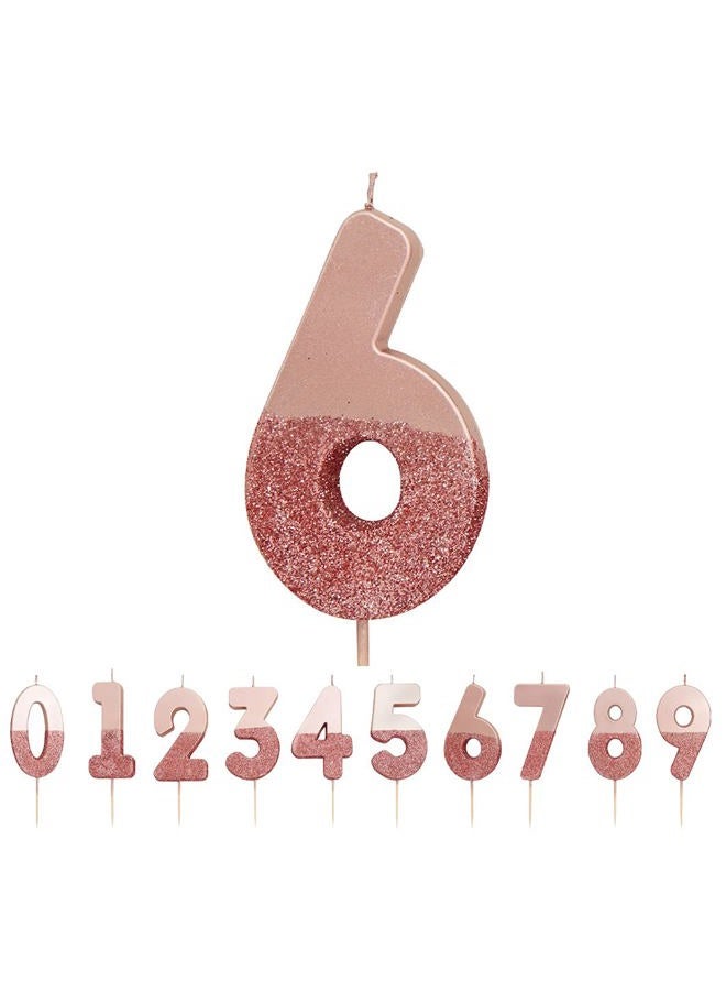 Talking Tables Number 6 Glitter Candle, Rose Gold - Image 1