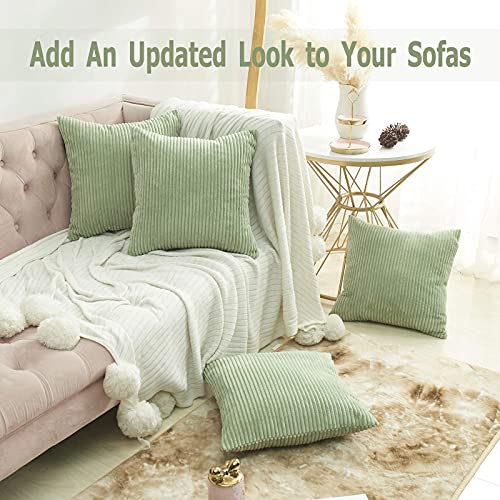 Guffaw / Corduroy/Stripped/Luxury Cushion Covers Large Size 20"X20" Inches (Sage Green, 2), 240 TC - Image 5