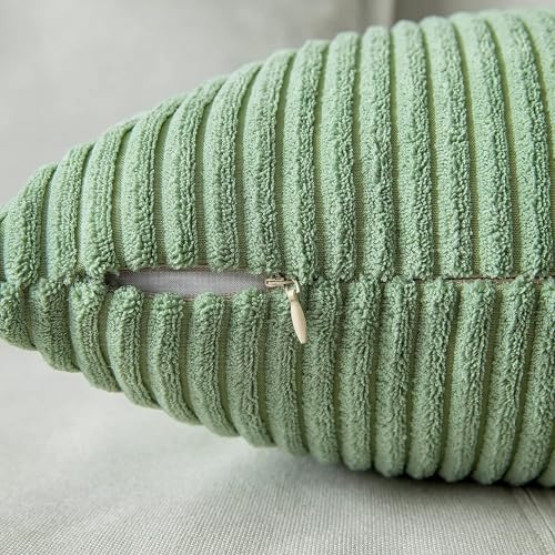 Guffaw / Corduroy/Stripped/Luxury Cushion Covers Large Size 20"X20" Inches (Sage Green, 2), 240 TC - Image 2