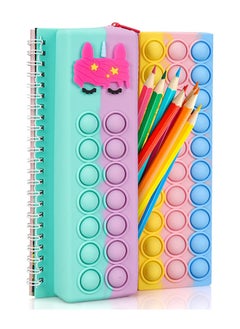Pop Notebook Pencil Case, Fidget Push It Bubble Toys Pencil Box Notebook 2 in 1 Design,Relieve Stress Spiral Notebooks A5 Office school Stationery