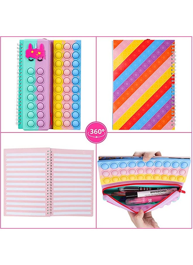 ISank - Pop Notebook Pencil Case, Fidget Push It Bubble Toys Pencil Box Notebook 2 in 1 Design,Relieve Stress Spiral Notebooks A5 Office school Stationery - Image 1