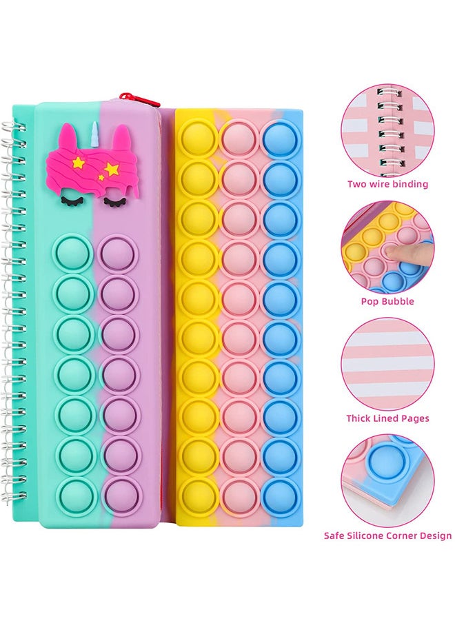 ISank - Pop Notebook Pencil Case, Fidget Push It Bubble Toys Pencil Box Notebook 2 in 1 Design,Relieve Stress Spiral Notebooks A5 Office school Stationery - Image 1