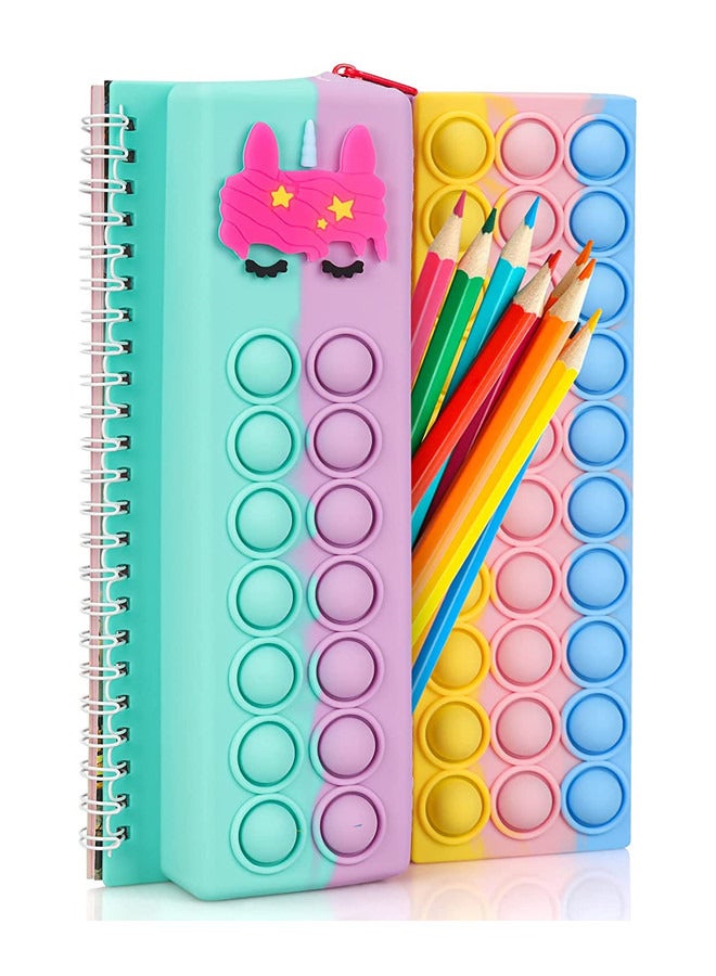 ISank Pop Notebook Pencil Case, Fidget Push It Bubble Toys Pencil Box Notebook 2 in 1 Design,Relieve Stress Spiral Notebooks A5 Office school Stationery  - Image 1