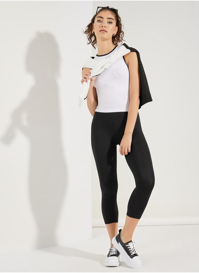 Styli - Elastic Waistband Basic Capri Length Leggings - Image 1