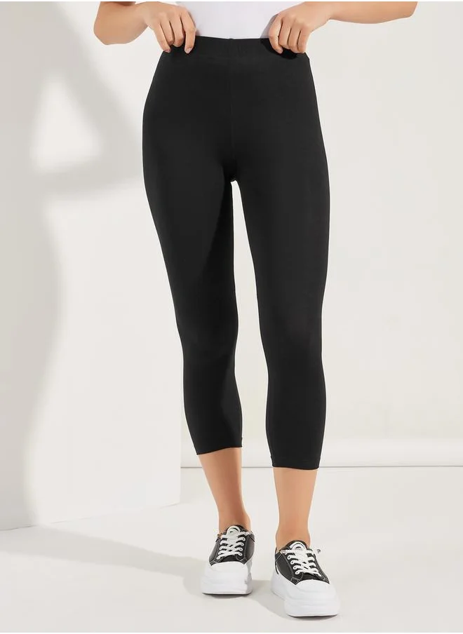 ستايلي Elastic Waistband Basic Capri Length Leggings