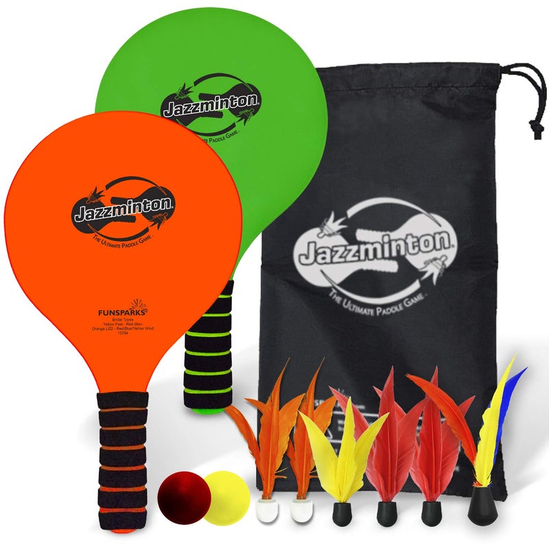 Jazzminton لعبة كرة المضرب جازمينتون ديلوكس مع طائر LED - لعبة داخلية/خارجية للأطفال والمراهقين والبالغين - Image 1