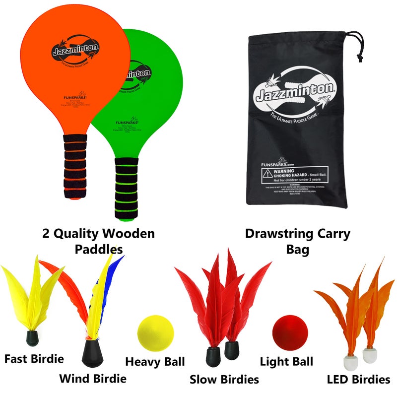 Jazzminton لعبة كرة المضرب جازمينتون ديلوكس مع طائر LED - لعبة داخلية/خارجية للأطفال والمراهقين والبالغين - Image 2