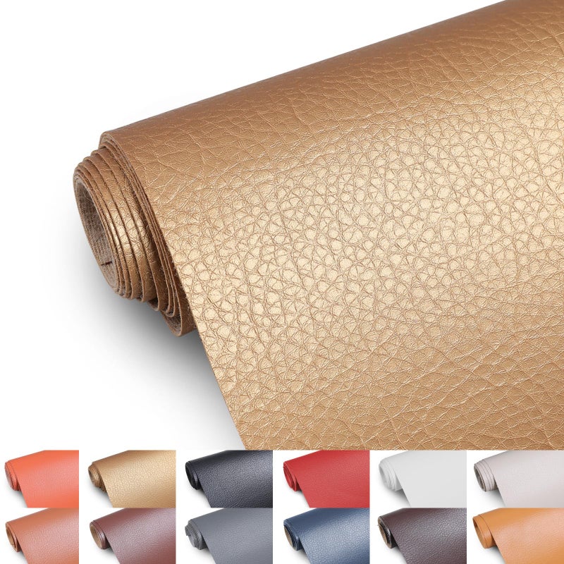 Konelia Faux Leather Fabric, 55" Wide Upholstery Fabric by The Yard Marine Vinyl Fabric Outdoor Pu Leather Waterproof Sheets Fabric for Crafts Sewings Sofa Wallets Handbag Earrings Bows 1 Yard Gold - Image 1