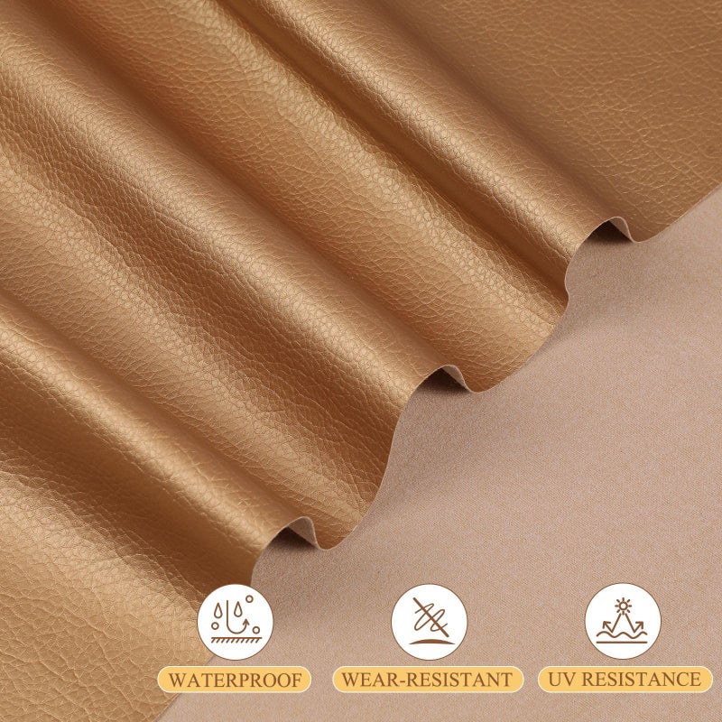 Konelia Faux Leather Fabric, 55" Wide Upholstery Fabric by The Yard Marine Vinyl Fabric Outdoor Pu Leather Waterproof Sheets Fabric for Crafts Sewings Sofa Wallets Handbag Earrings Bows 1 Yard Gold - Image 2
