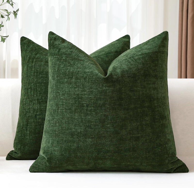 JOTOM Set of 2 Cushion Covers 50x50 cm Soft Chenille Green Decorative Throw Pillow Covers 20x20 Inch Square Cushion Case Solid Pillowcases for Couch Sofa Living Room Bed Home Decor (Green) - Image 1
