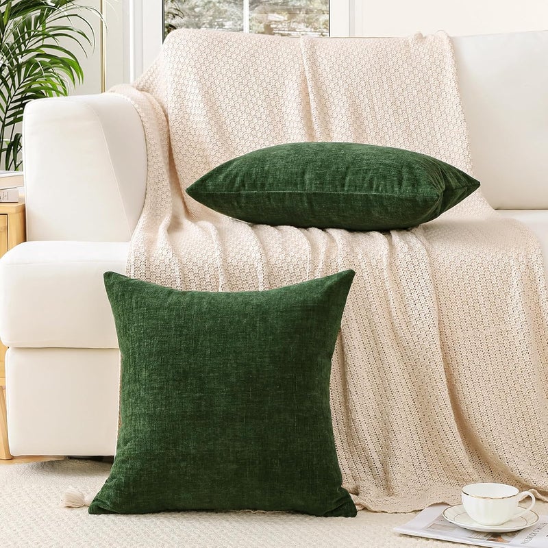 JOTOM Set of 2 Cushion Covers 50x50 cm Soft Chenille Green Decorative Throw Pillow Covers 20x20 Inch Square Cushion Case Solid Pillowcases for Couch Sofa Living Room Bed Home Decor (Green) - Image 5