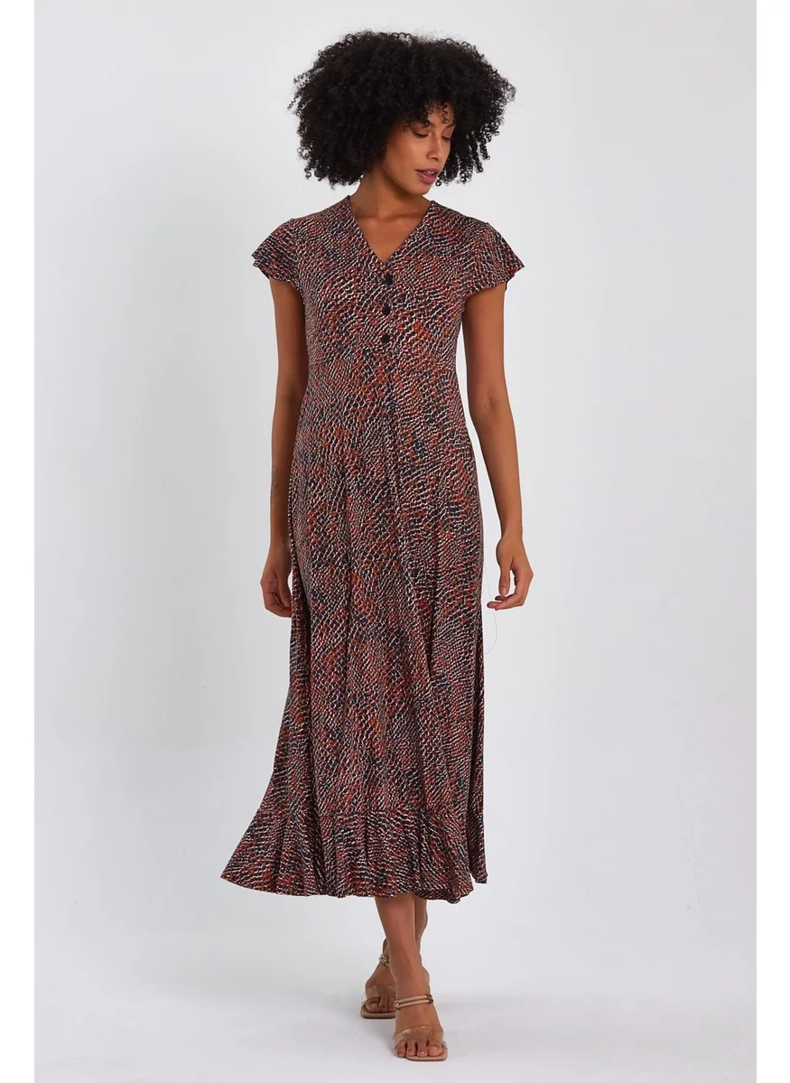 Alexander Gardi Buttoned Front V-Neck Ruffle Dress (B22-38800)