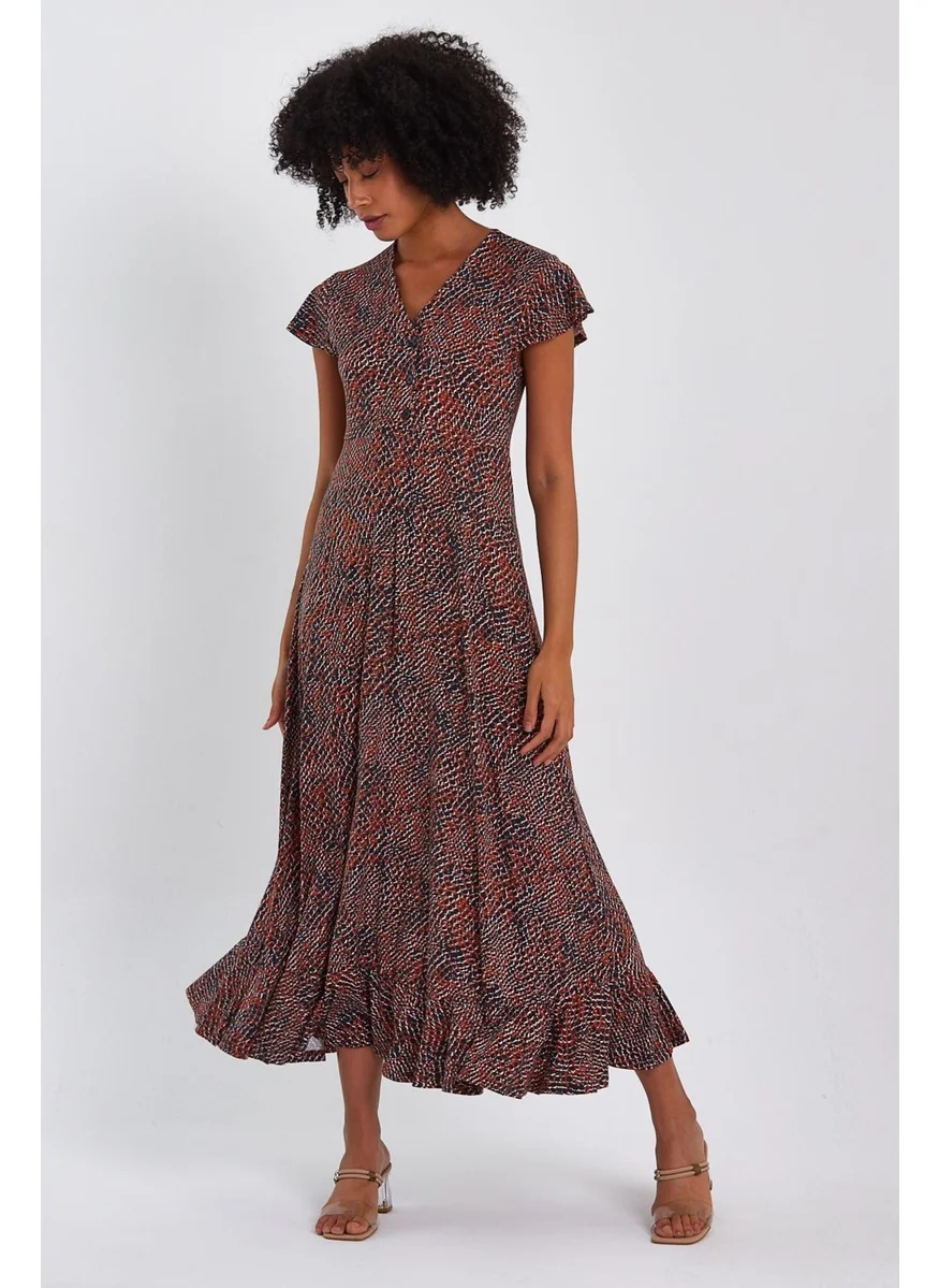 Alexander Gardi Buttoned Front V-Neck Ruffle Dress (B22-38800)
