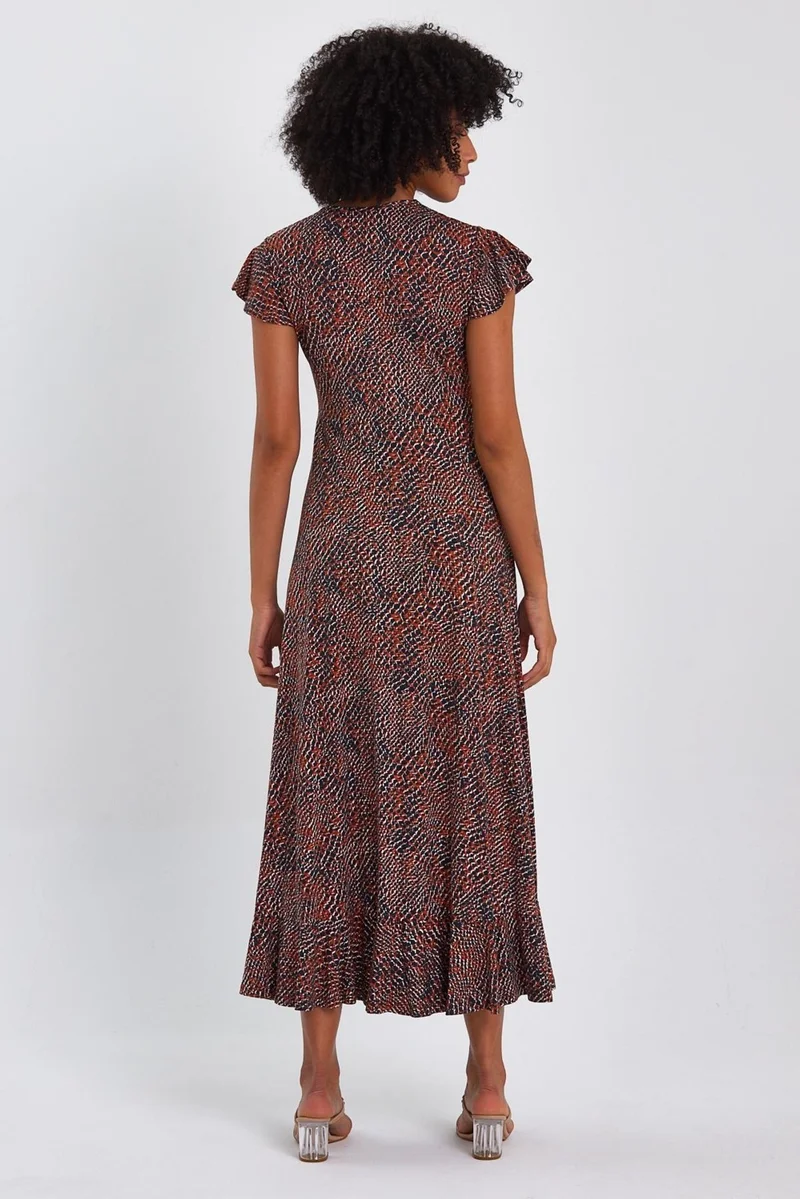 Alexander Gardi Buttoned Front V-Neck Ruffle Dress (B22-38800)