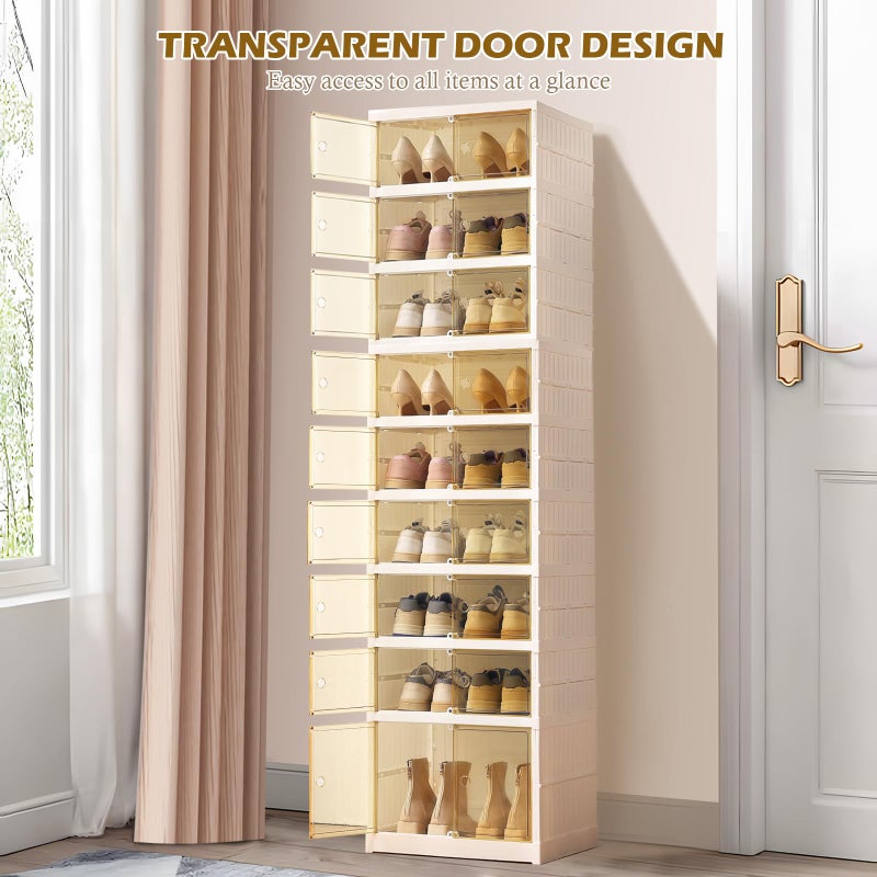 ELPHECO 9 Tier 18 Pairs Shoe Rack Organizer Foldable Sneaker Cabinet Bins, Stackable Shoe Storage Shelf, Collapsible Shoe Cabinet with Double Doors for Entryway - Image 4