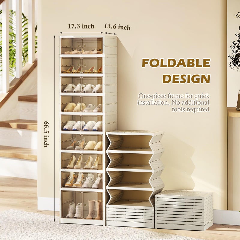 ELPHECO 9 Tier 18 Pairs Shoe Rack Organizer Foldable Sneaker Cabinet Bins, Stackable Shoe Storage Shelf, Collapsible Shoe Cabinet with Double Doors for Entryway - Image 2