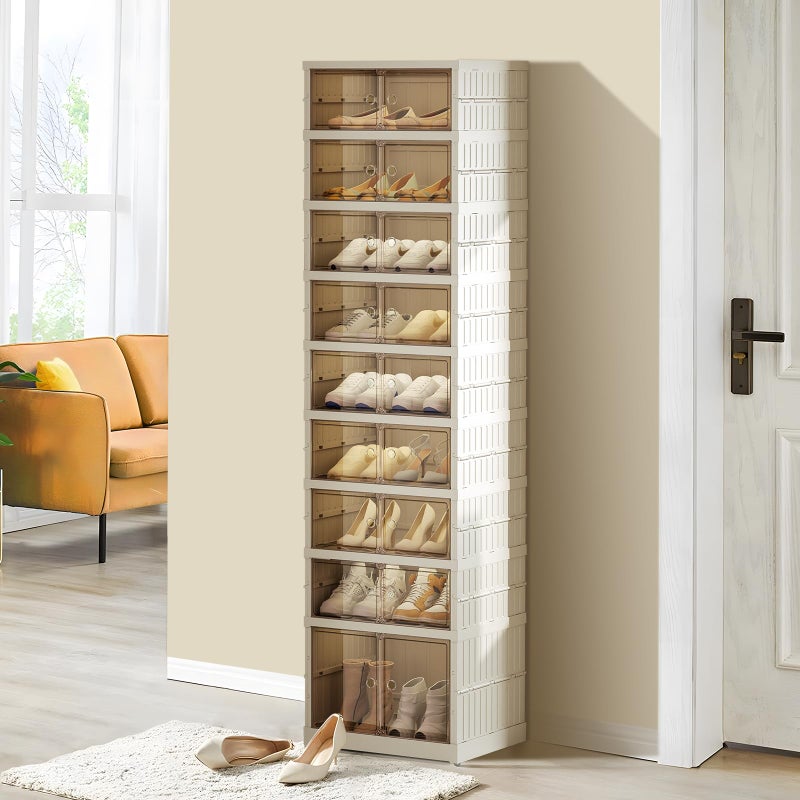 ELPHECO 9 Tier 18 Pairs Shoe Rack Organizer Foldable Sneaker Cabinet Bins, Stackable Shoe Storage Shelf, Collapsible Shoe Cabinet with Double Doors for Entryway - Image 1