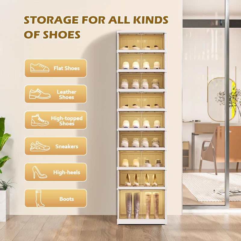 ELPHECO 9 Tier 18 Pairs Shoe Rack Organizer Foldable Sneaker Cabinet Bins, Stackable Shoe Storage Shelf, Collapsible Shoe Cabinet with Double Doors for Entryway - Image 3