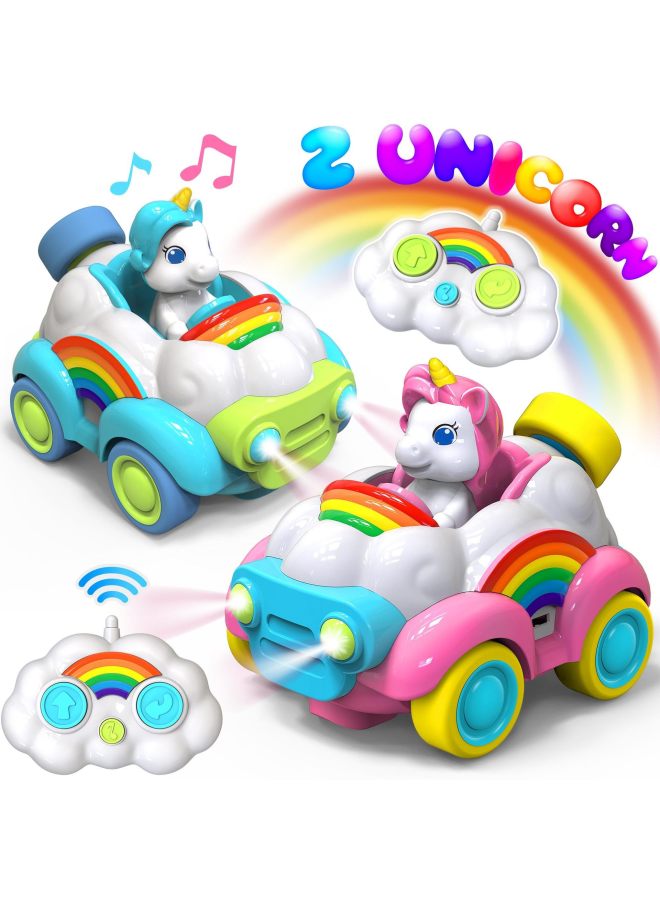 Loquat Cartoon 2.4G Remote Control Unicorn Dinosaur Remote Control Car Light Music Toy Car Children's Gifts-Color:2.4G Light Music Dinosaur Remote Control Car - Image 1