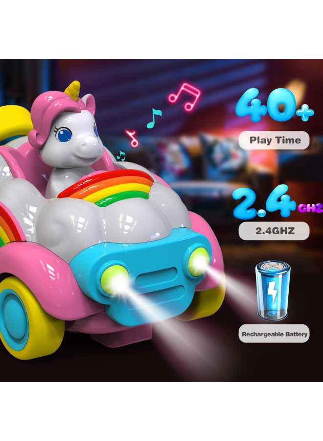 Loquat Cartoon 2.4G Remote Control Unicorn Dinosaur Remote Control Car Light Music Toy Car Children's Gifts-Color:2.4G Light Music Dinosaur Remote Control Car - Image 3