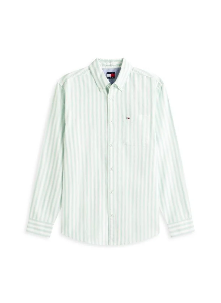 Tommy Jeans Bahama Green Stripe Regular Fit Stripe Oxford Shirt for Men | Best Price UAE