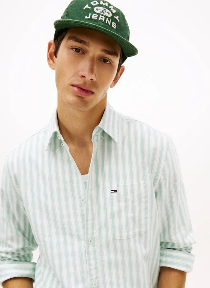 Tommy Jeans Bahama Green Stripe Regular Fit Stripe Oxford Shirt for Men | Best Price UAE