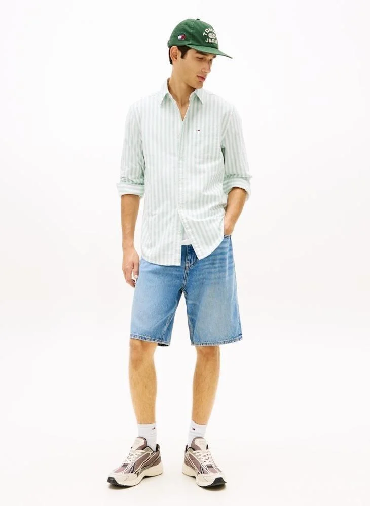 Tommy Jeans Bahama Green Stripe Regular Fit Stripe Oxford Shirt for Men | Best Price UAE