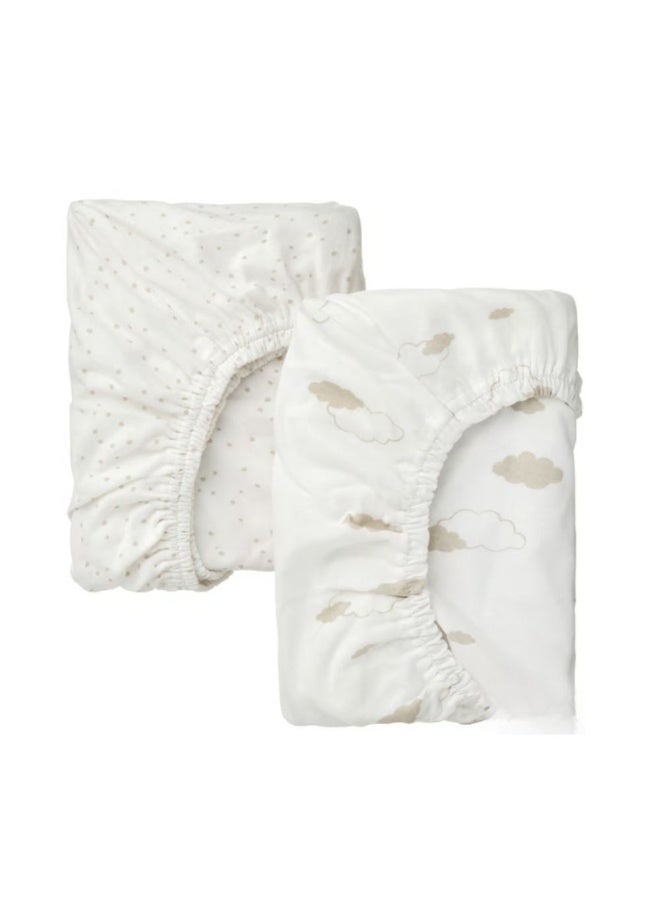 ALSKVARD ÄLSKVÄRD Fitted sheet for bassinet, clouds/dots/off-white - Image 1