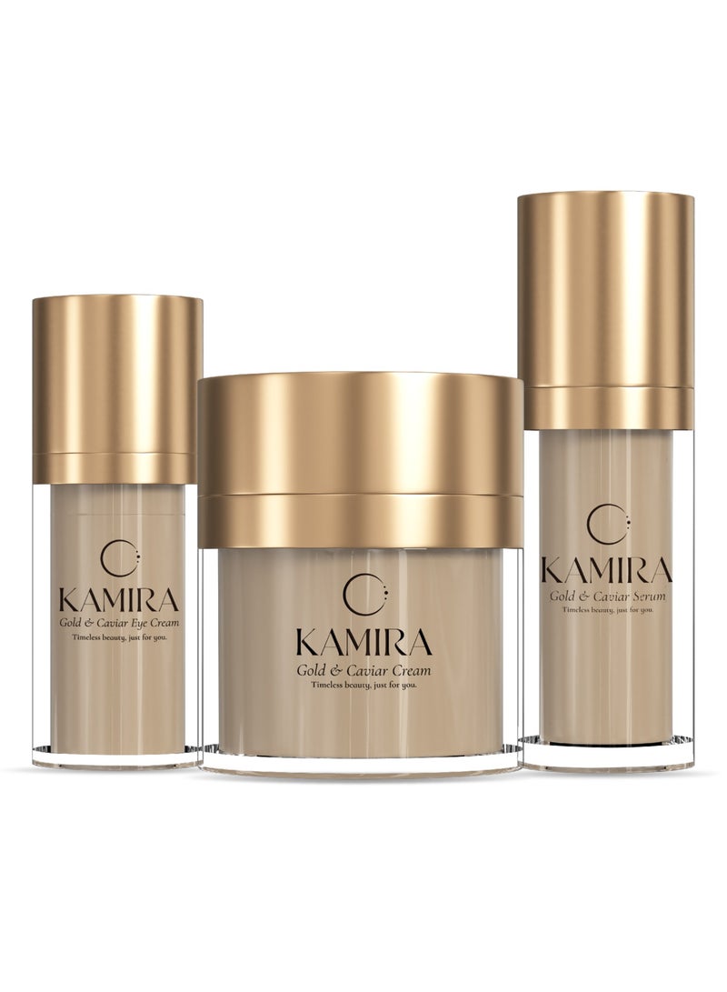 Kamira 24k Gold & Caviar Skincare Set with Hyaluronic Acid for Anti-Aging Face. Skincare Product, Hyaluronic Acid, Niacinamide, Caffeine, Vitamin C for Youthful Skin - Image 1