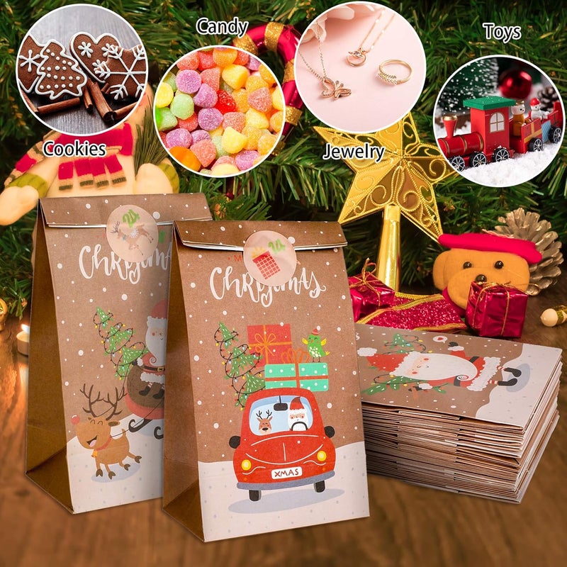 Konsait تقويم العد التنازلي لعيد الميلاد من كونسايت زينة عيد الميلاد 24 يومًا أكياس هدايا تفضيلات DIY تقويم العد التنازلي أكياس عيد الميلاد لملء الحفلات مع ملصقات الأرقام الملصقة والمشابك والحبل - Image 4