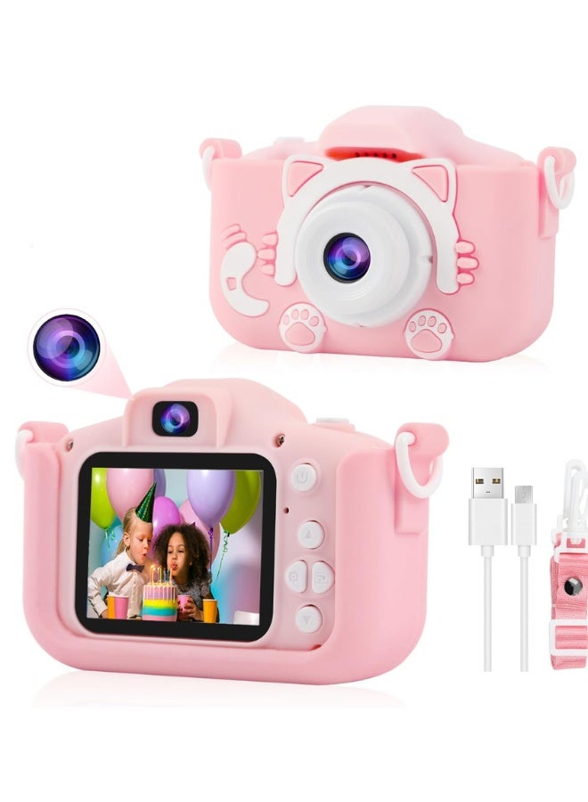 MANAM TRADING Kids Camera 1080P HD Digital Video Camera Toy for 3-12 Year Old Boys Girls Birthday Festival Gifts for Kids USB Rechargeable Kids Selfie Camera(Pink) - Image 1
