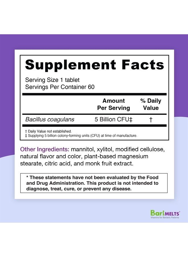 BariMelts Probiotic, Dissolvable Bariatric Vitamins, Natural Cherry Flavor, 60 Fast Melting Tablets - Image 2