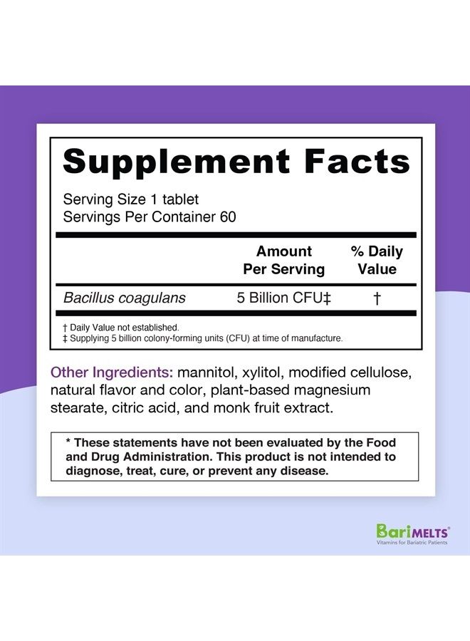 BariMelts Probiotic, Dissolvable Bariatric Vitamins, Natural Cherry Flavor, 60 Fast Melting Tablets - Image 4