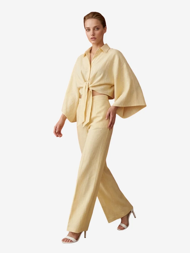 ماي فاشن MY FASHION Cotton Co-ord Set with Tie Detail