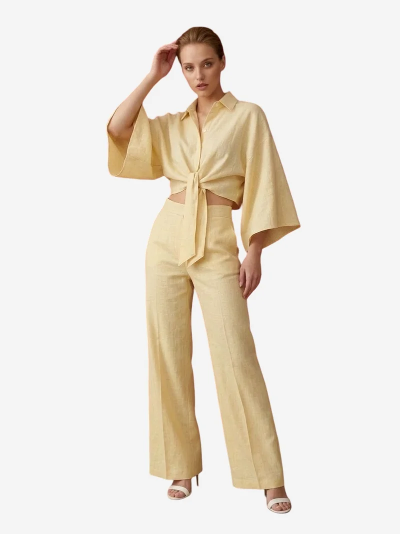 ماي فاشن MY FASHION Cotton Co-ord Set with Tie Detail