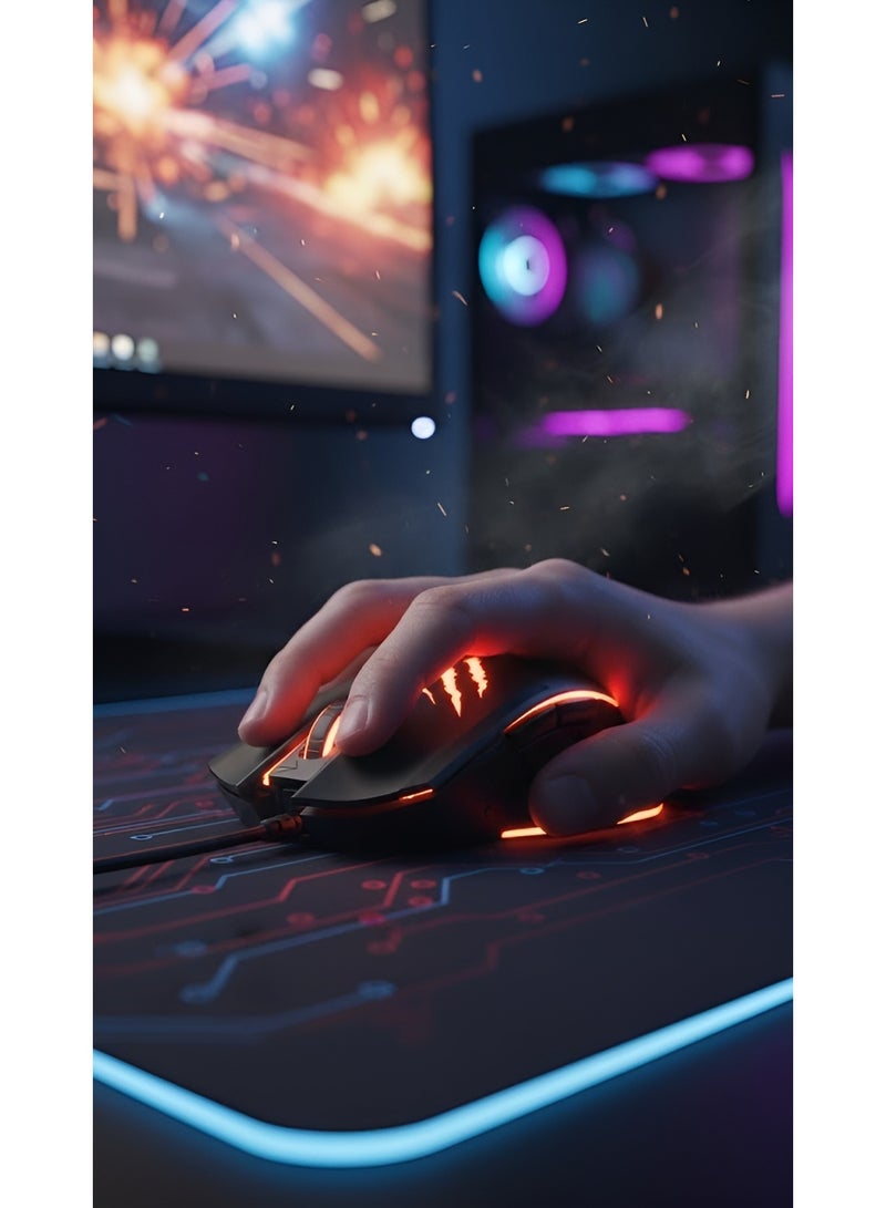 هافيت ماوس ألعاب احترافي HAVIT GAMENOTE MS1027 بإضاءة تنفس RGB – 4 مستويات DPI حتى 3600 – تصميم مريح مضاد للانزلاق – لون اسود - Image 5