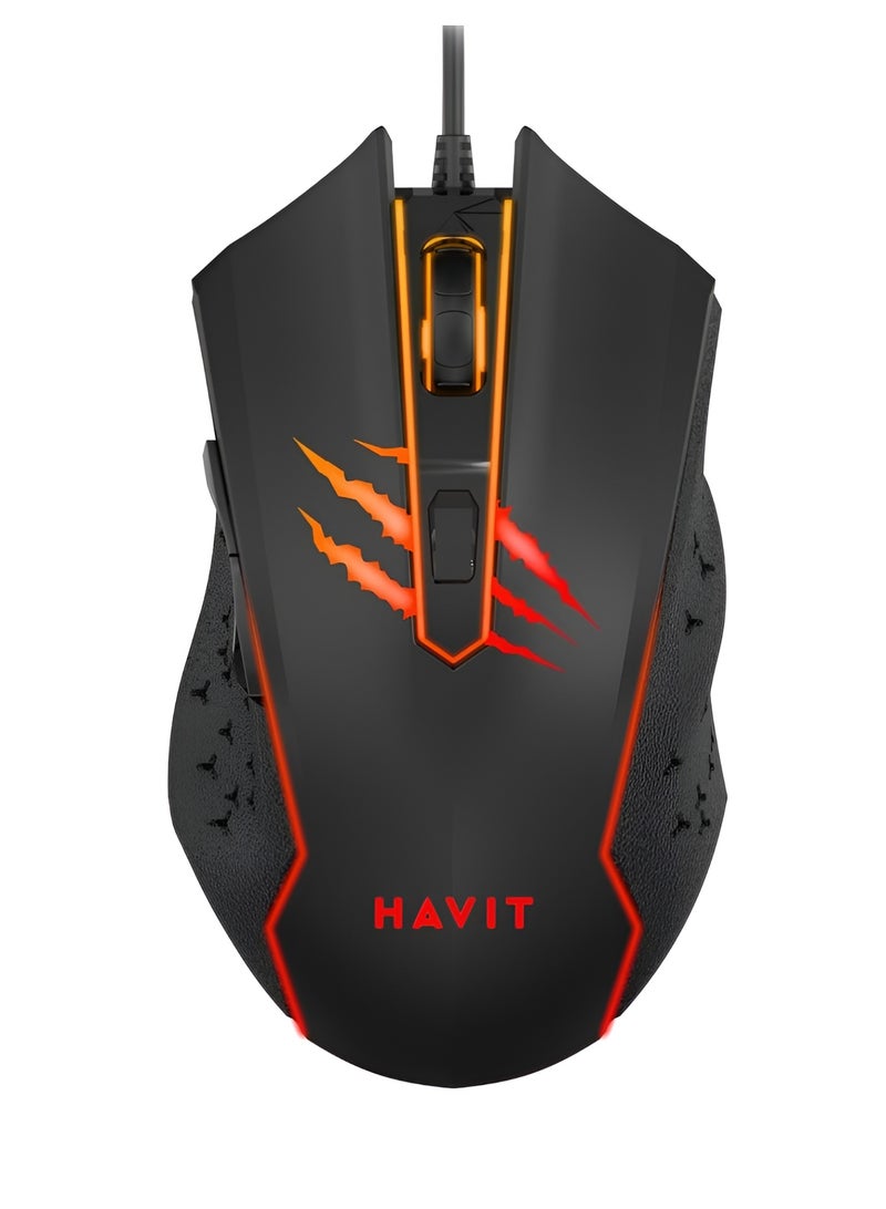 هافيت ماوس ألعاب احترافي HAVIT GAMENOTE MS1027 بإضاءة تنفس RGB – 4 مستويات DPI حتى 3600 – تصميم مريح مضاد للانزلاق – لون اسود - Image 1