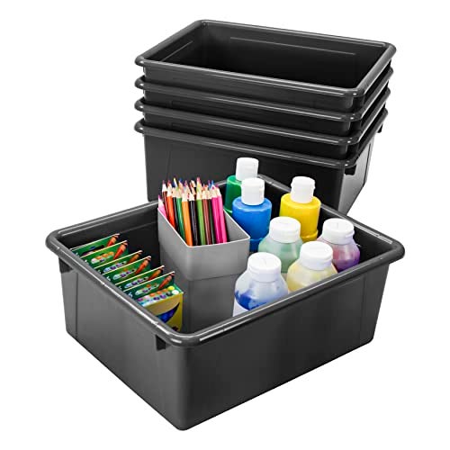 Storex Letter Size Deep Storage Tray – Organizer Bin for Classroom, Office and Home, Black, 5-Pack (62523U05C) - Image 1