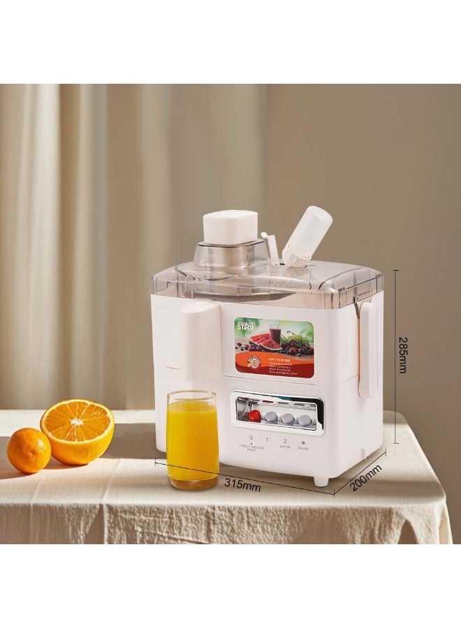 Winning Star ST-5558 4-in-1 Blender & Juicer Machine, 350W Electric Blender with 1.5L Jar, Juicer, Grinder & Mincer, Stainless Steel Blades, 2 Speeds with Pulse, Automatic Pulp Separation - Image 4