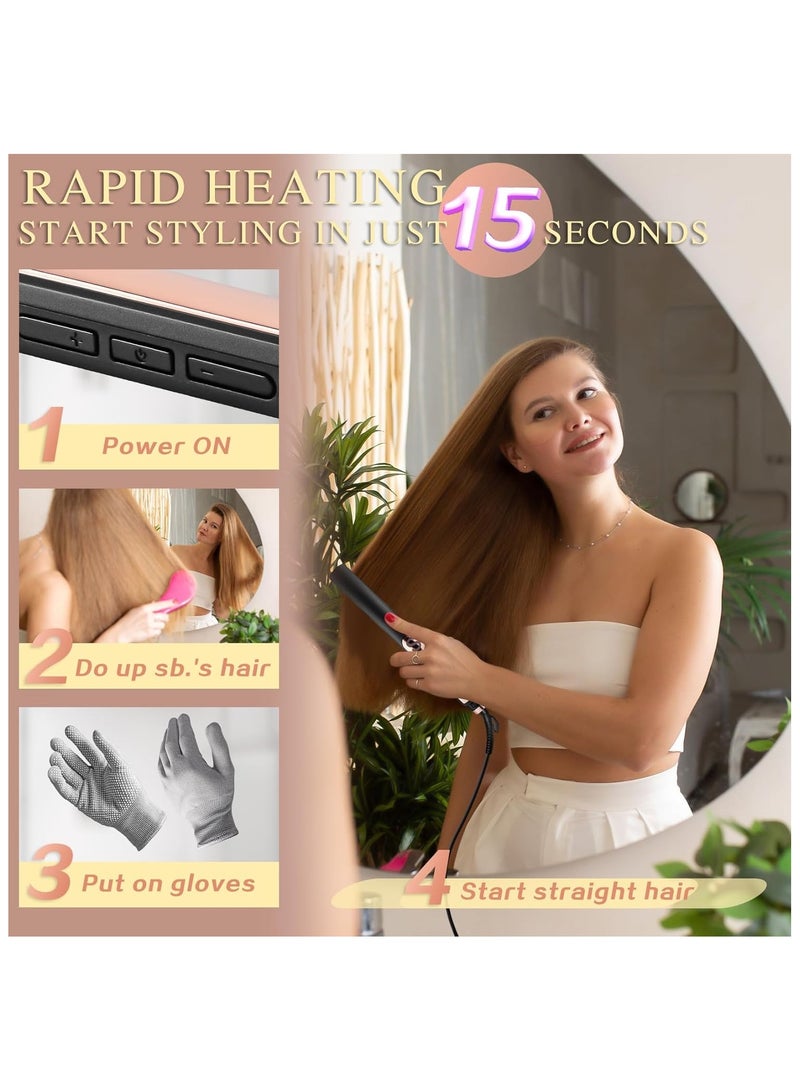 عام مكواة شعر ومكواة تجعيد 2 في 1 مع تسخين سريع خلال 15 ثانية و5 إعدادات حرارة - مكواة سيراميكية مسطحة عائمة كبيرة بجهد مزدوج لفرد الشعر. - Image 2