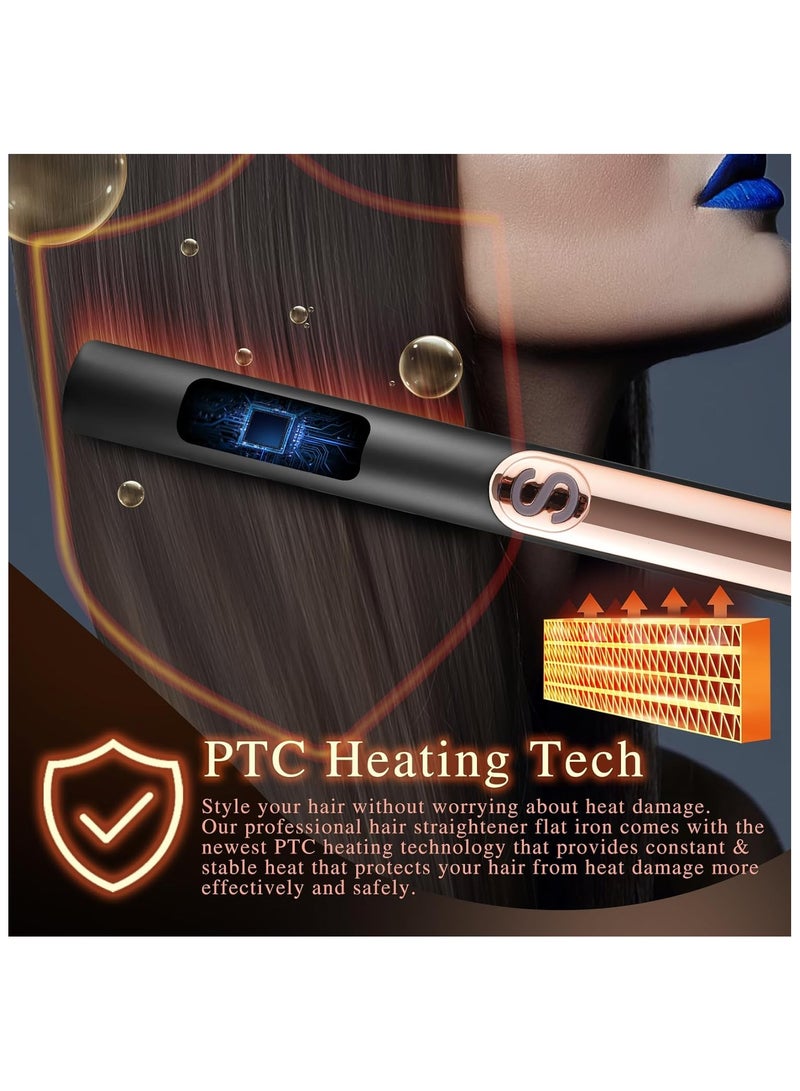 عام مكواة شعر ومكواة تجعيد 2 في 1 مع تسخين سريع خلال 15 ثانية و5 إعدادات حرارة - مكواة سيراميكية مسطحة عائمة كبيرة بجهد مزدوج لفرد الشعر. - Image 4