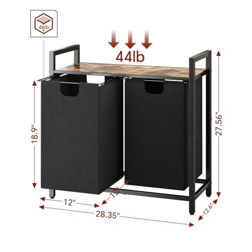 Kitstorack Laundry Basket Organizer, Laundry Hamper with Shelf & 2 Pull-Out Removable Bags, Dirty Clothes Hamper Organizer for Laundry Room Bathroom and Dorm, 2 x 11.8 gallons (44.5L) - Image 2