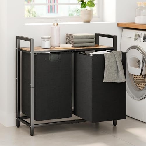 Kitstorack Laundry Basket Organizer, Laundry Hamper with Shelf & 2 Pull-Out Removable Bags, Dirty Clothes Hamper Organizer for Laundry Room Bathroom and Dorm, 2 x 11.8 gallons (44.5L) - Image 1