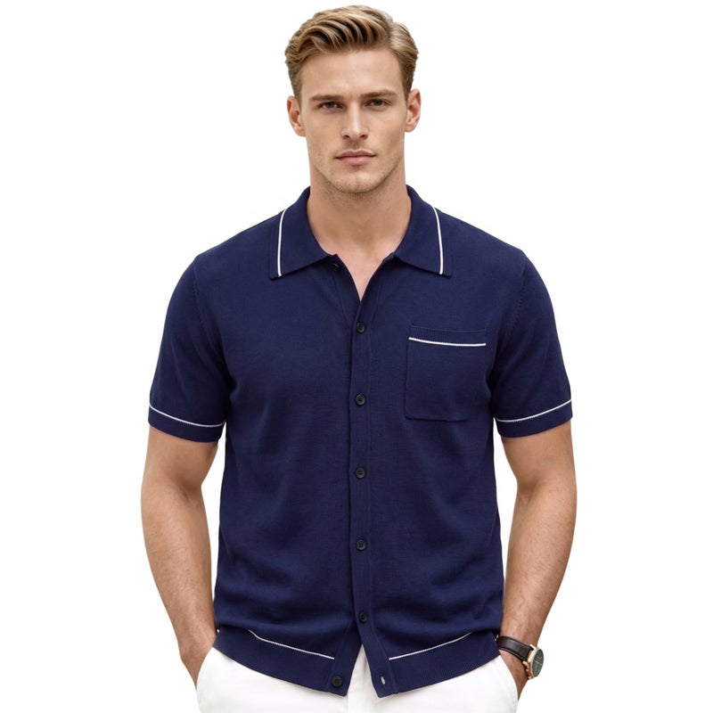 Men's Short Sleeve Polo Shirt with Color Block Trim - Image 1